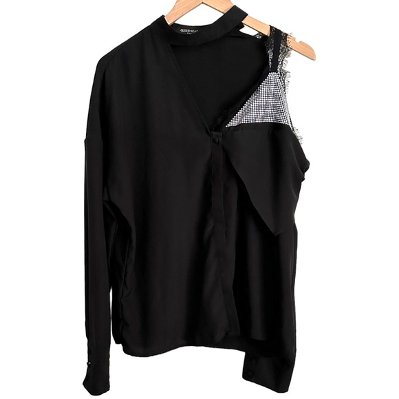 CLOUD SEASON PARIS Black Sparkle and Lace Cold Shoulder Blouse - Picture 3 of 14